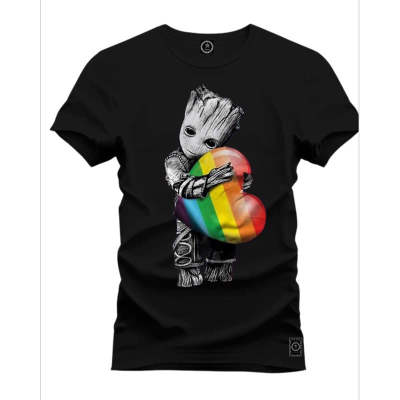 Camiseta LGBT Groot com Coração Colorido Blusa representividade 100% Algodão Envio Imediato TrendBox Mania