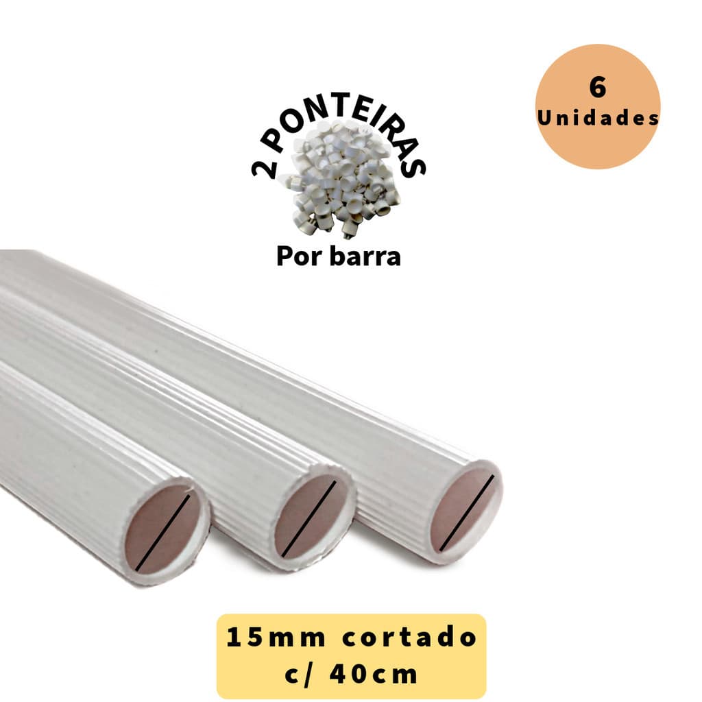 6 Barras 40cm + 2 ponteiras por barras Poleiro Plastico Frisado 15mm - Gaiola e viveiro