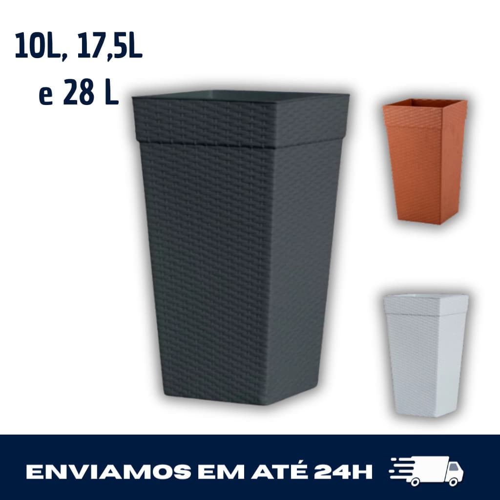 Vaso Grande Quadrado Rattan Para Flores E Plantas 10L, 17,5L e 28 L
