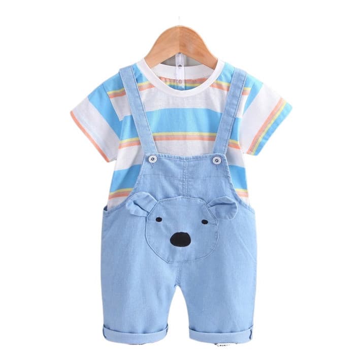 Roupa Infantil Para Bebê Listrada Macacão Ursinho