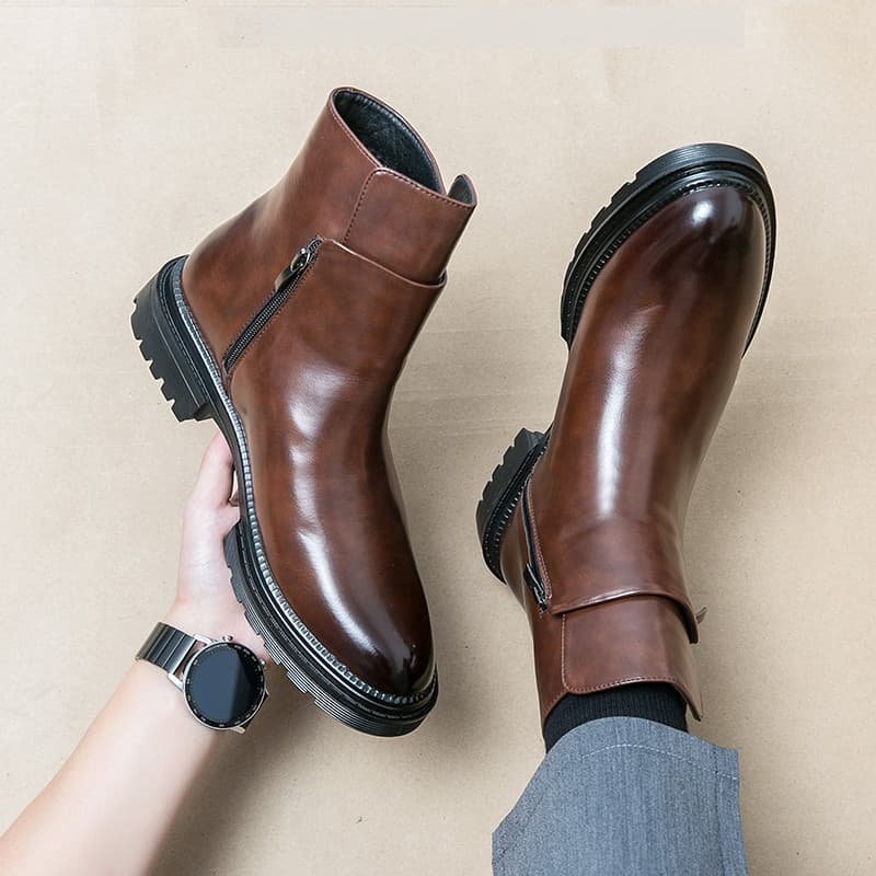 Nova Chegada Formal Wingtip Couro Vestido Masculino Chelsea Botas Agradáveis Sapatos De Casamento Plataforma Grossa