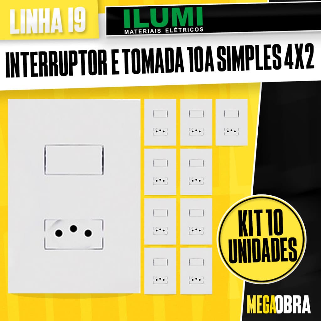 Kit Interruptores + Tomada 20A Simples 4x2 Ilumi Linha I9 Luxo Casa Reforma Com Suporte Branco