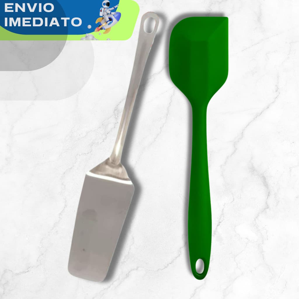 PROMO Espátula Pão Duro Silicone + Espátula Bolo Inox Confeitaria Utensílios Cozinha Restaurante Lanche Doce Qualidade