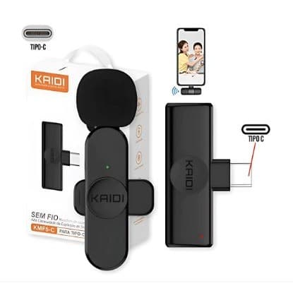 Sistema Microfone Sem Fio Kaidi KMF5-C Wireless USB-C para Smartphones