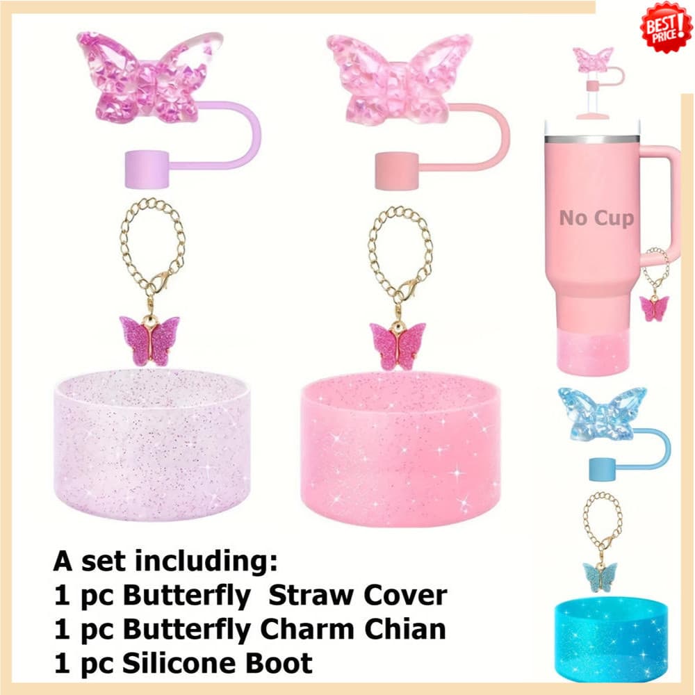 3 Pçs/set 10mm Arco Palha Capa Toppers Silicone Copo Bota Inferior Antiderrapante Protetora Charme Corrente Para Tumbler