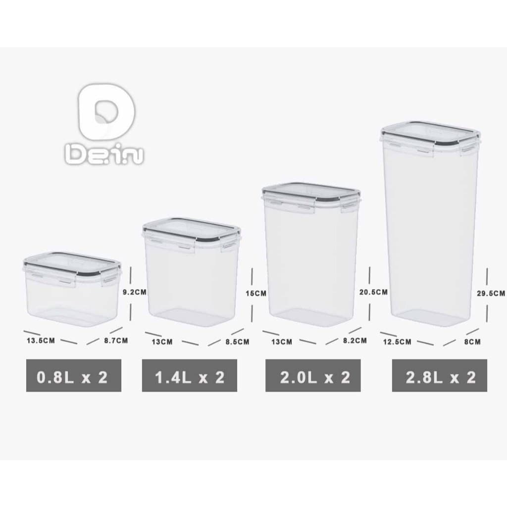 Kit 8 Potes Herméticos Acabamento Fosco Dein | 0.8L a 2.8L | Armazenamento Cozinha