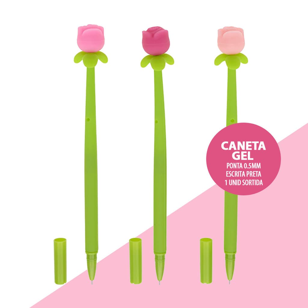 Caneta Gel Love Flowers Rosa 0,5MM - Escrita Preta Unid
