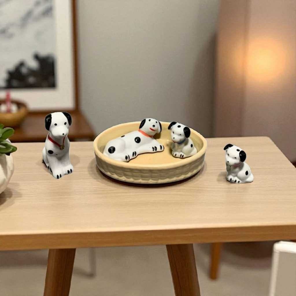 Miniatura Familia Cachorro Dálmata Trio de Bicho Porcelana Decoração Casa