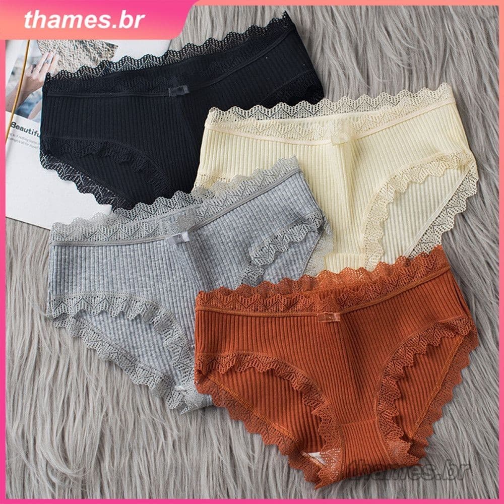 Cuecas da menina cintura média respirável algodão puro roupa interior renda borda antibacteriana pele-amigável sem costura senhoras calcinha thames