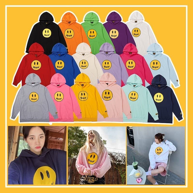 Unisex Drew House Hoodies Capuzes  Puro Algodão Para Homens Streetwear Justin Bieber Sweatshirts Sorriso