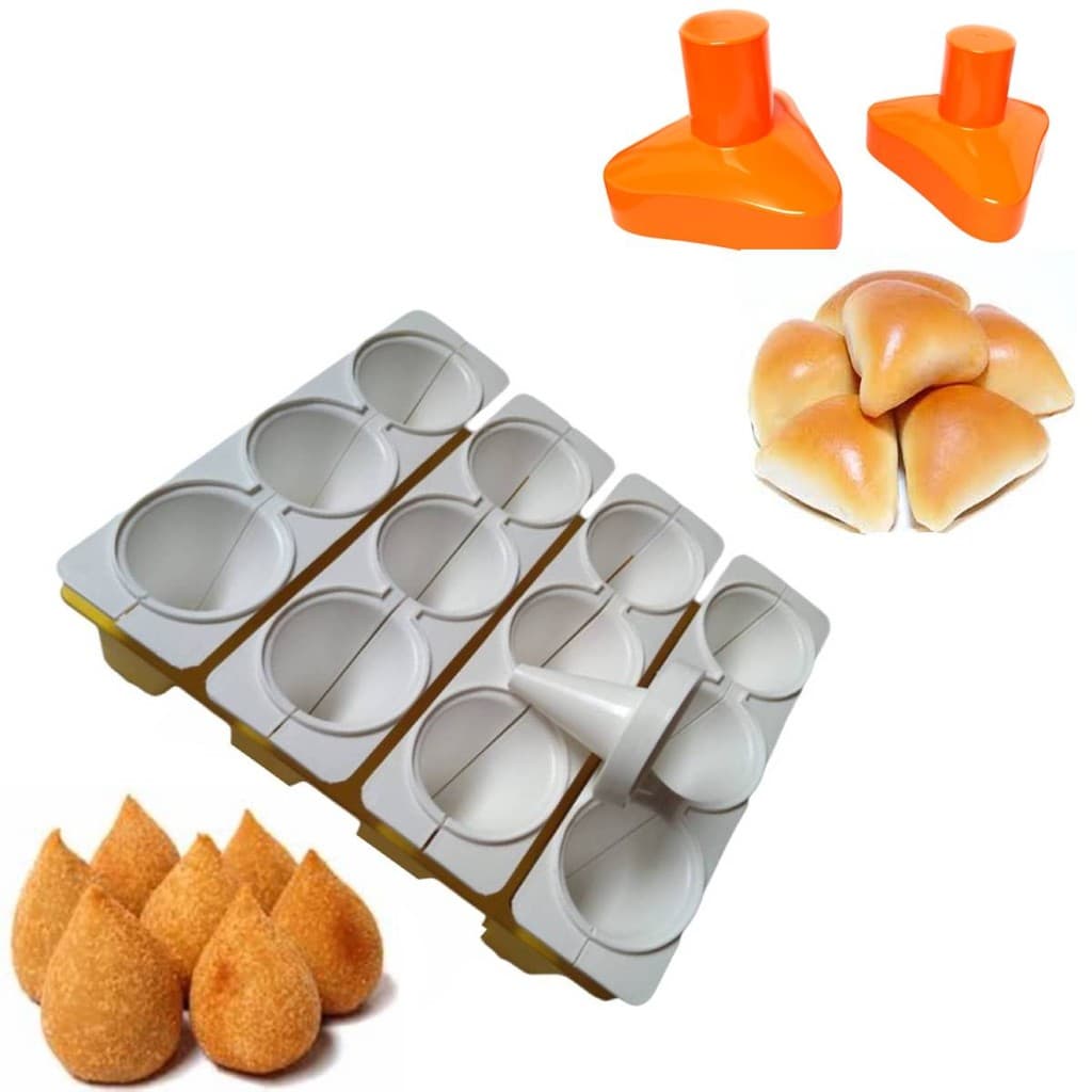 Kit Forma Coxinha Padaria Grande 8 X 6 Cm + 2 Molde Esfihas Fechadas