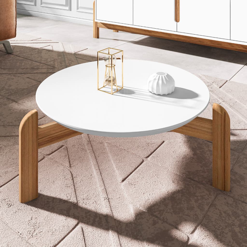 MESA DE CENTRO REDONDA LIZZ 3PÉS MADEIRA 64X64 BRANCO