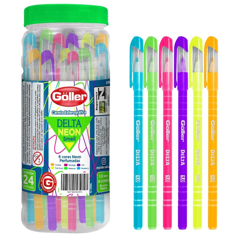 Kit 24 Caneta Esferográfica Delta Neon Perfumada 1.0mm Göller