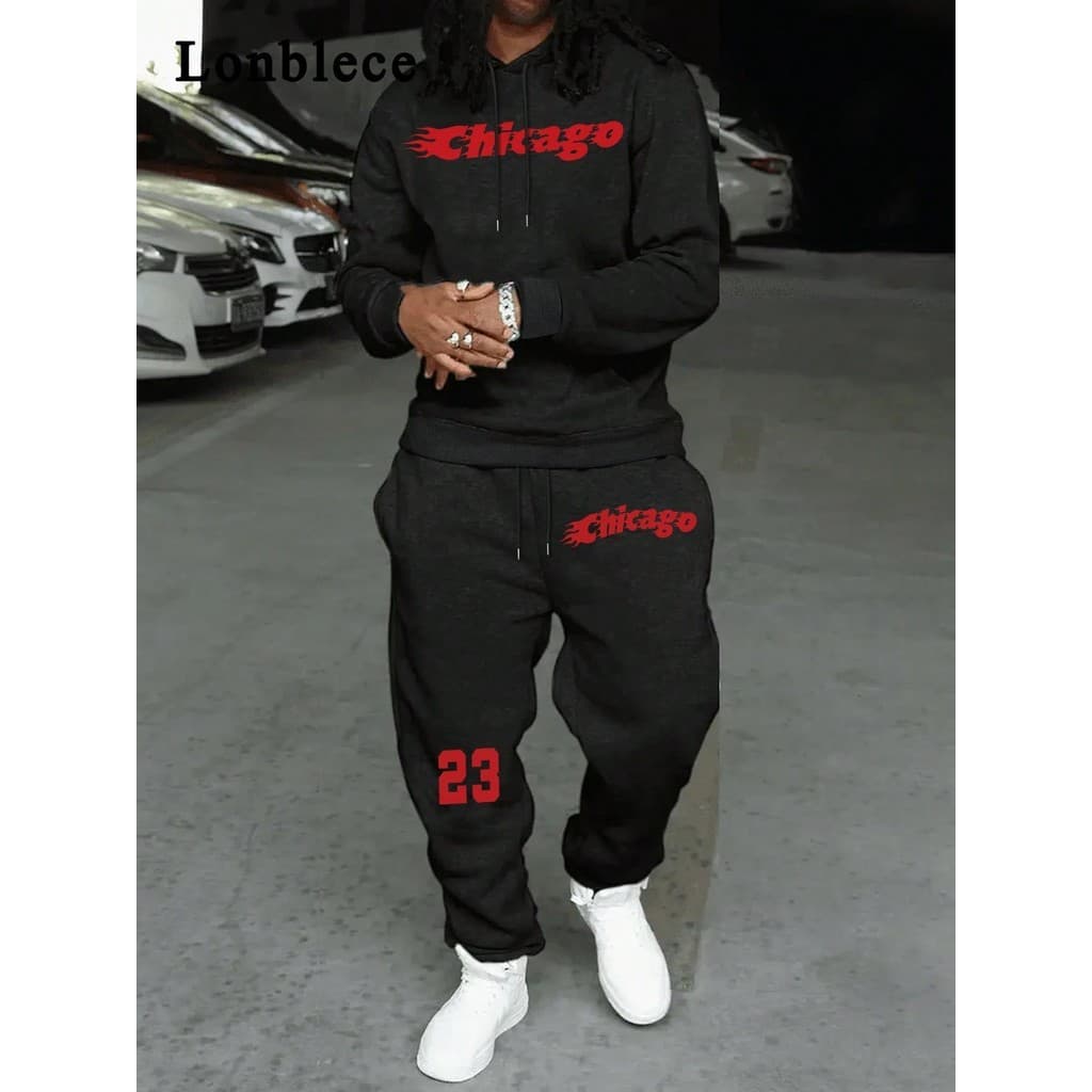 Conjunto de Moletom e Calça CHICAGO VERMELHO na Moda para Homens