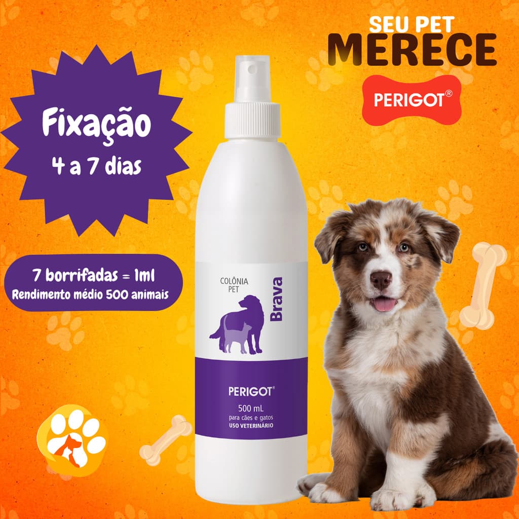 Perfume Alta Fixação Colônia Brava Profissional Perigot 500ml para Cães e Gatos