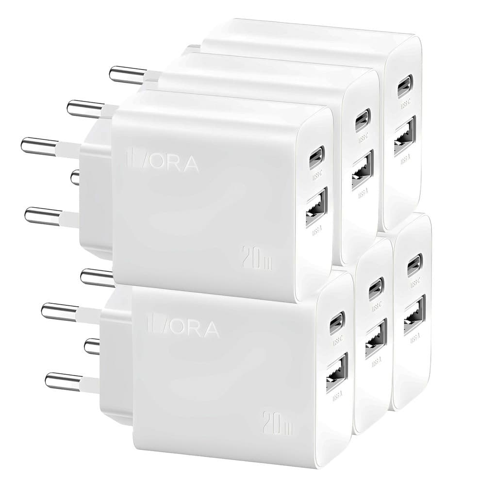 KIT 6x Carregador Usb 1Hora, Porta Usb A/C Pd20W Branco