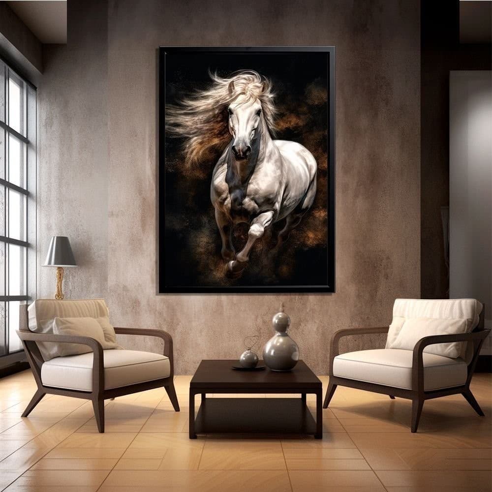 Quadro Decorativo 110x80cm Luxo Cavalo Branco Majestoso Lindo Sala Quarto Hall Casa Decoração De Parede Mdf Adesivo