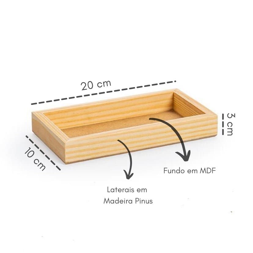 Bandeja Retangular Pinus Para Essência Aromatizante de Banheiro Lavabo 20x12cm