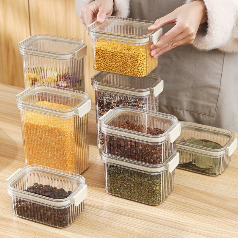 Kit Pote Hermético Quadrado Para Alimentos Dispensa Acrílico Resistente Caixa Organizadora