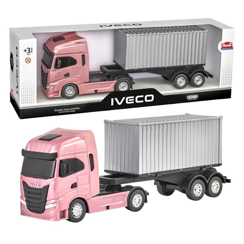 Caminhão Toco Iveco S-Way Container - Brinquedo Infantil Realista De Carga Com Rodas Livres - Usual