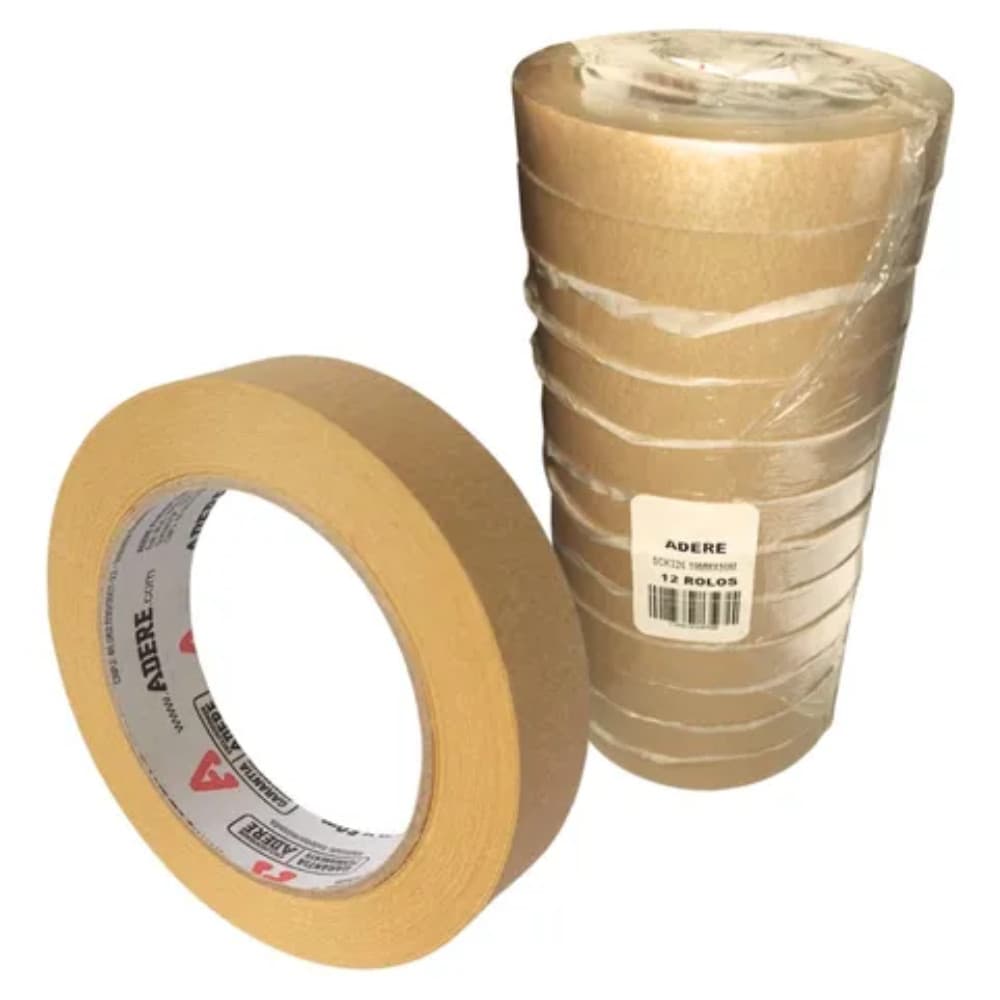 Kit 12 Fita Adesiva Kraft Embalagem Papel Crepado 19mm X 50m