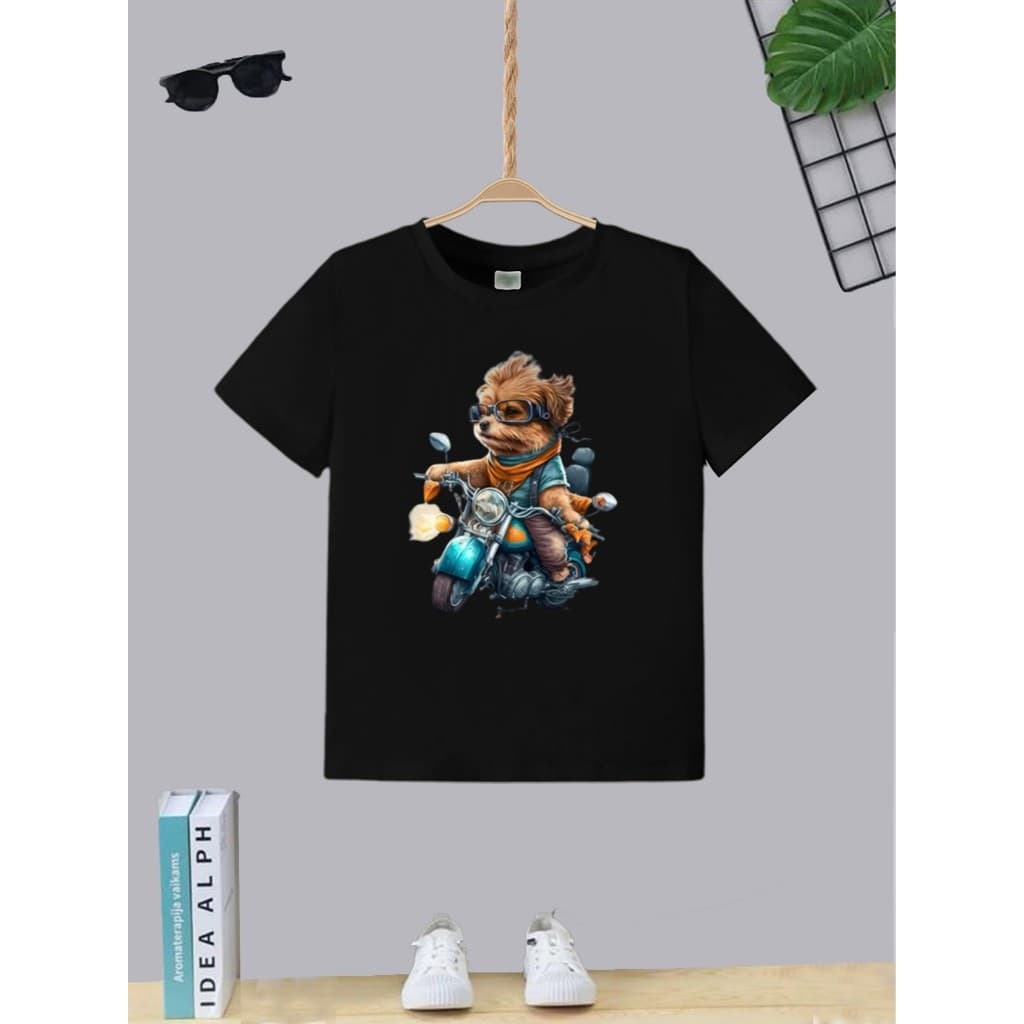 Blusa Manga Curta T-shirt Camiseta Infantil Juvenil Teen Urso Motoqueiro Moda Boy Algodão Gola Redonda
