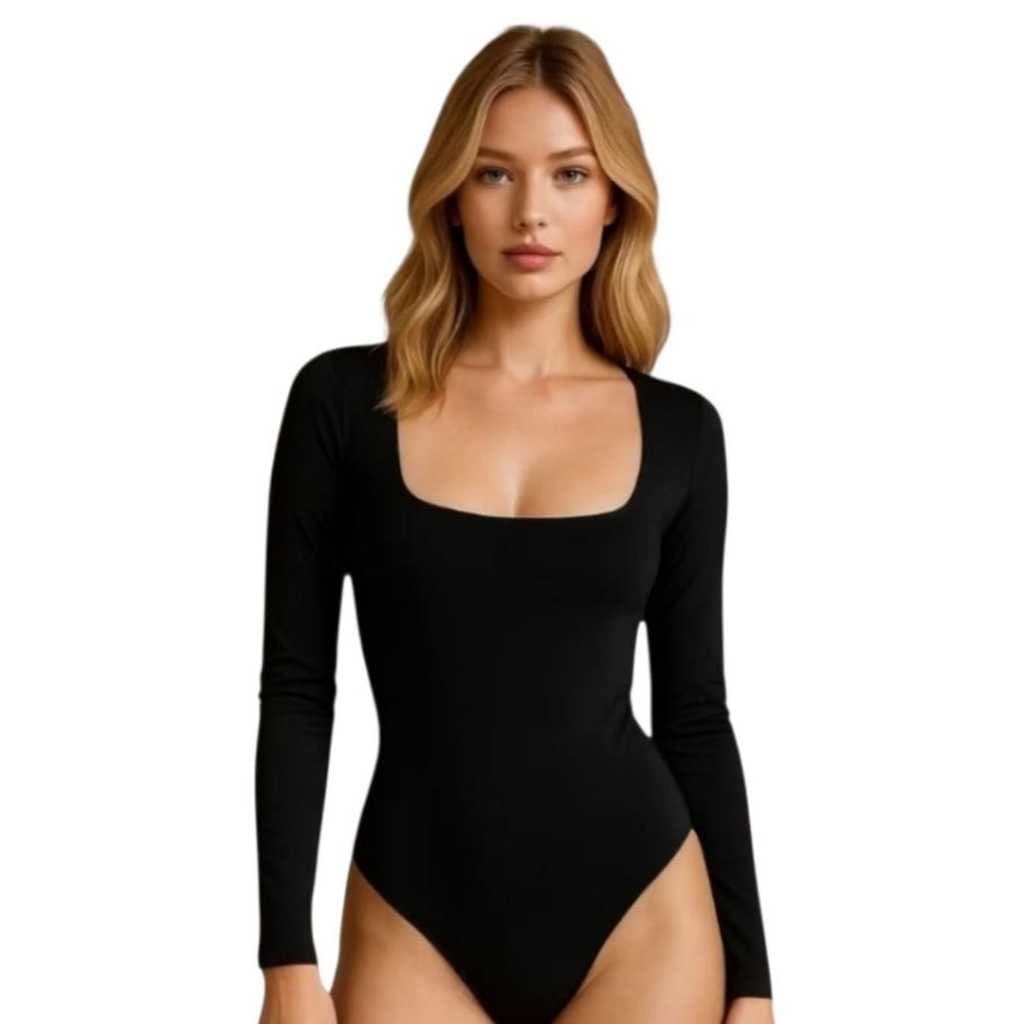 Body Feminino Decote Quadrado Manga Longa Inverno Frio Tamanho Unico Suplex Liso