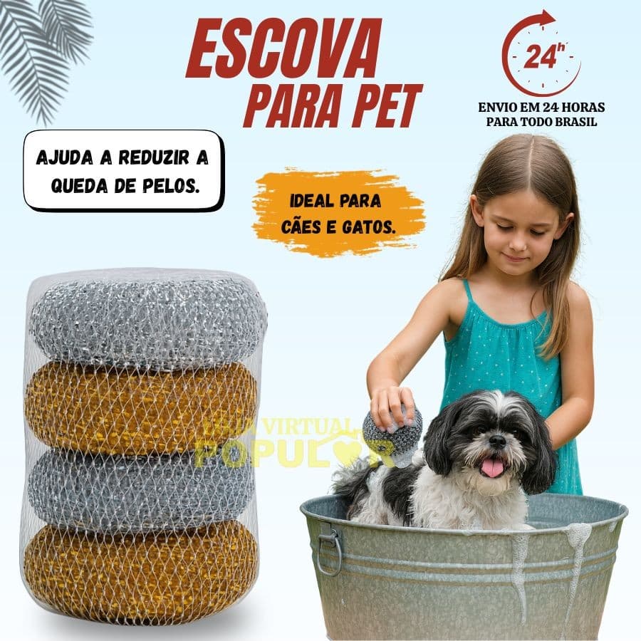 Kit Escova Removedora de Pelos Pet Escova Aço Para Gatos e Cachorros