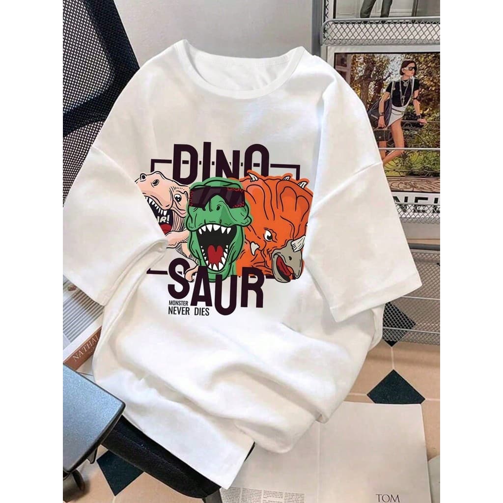 Camiseta Infantil Dinossauro Dino SAUR Blusa Casual de Verão para Menino Tween