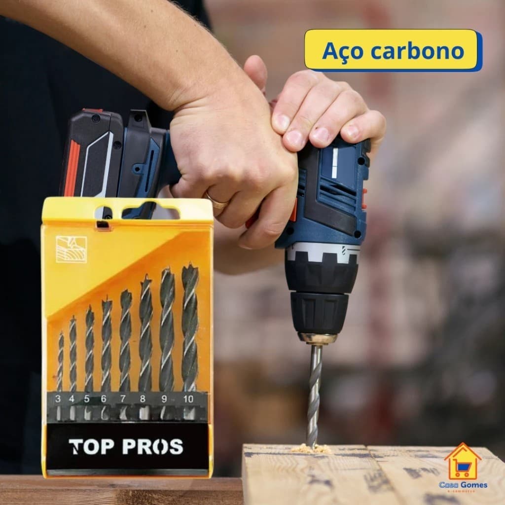 Kit Brocas 9 Peças Perfuração Trabalhos Madeira Metal Alta Qualidade Furação Ferramentas Versáteis