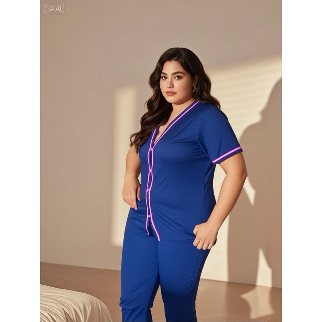 Pijama Plus Size Botão Amamentação Pós Parto Confortável Calça com Manga Longa ou curta Moda Plus