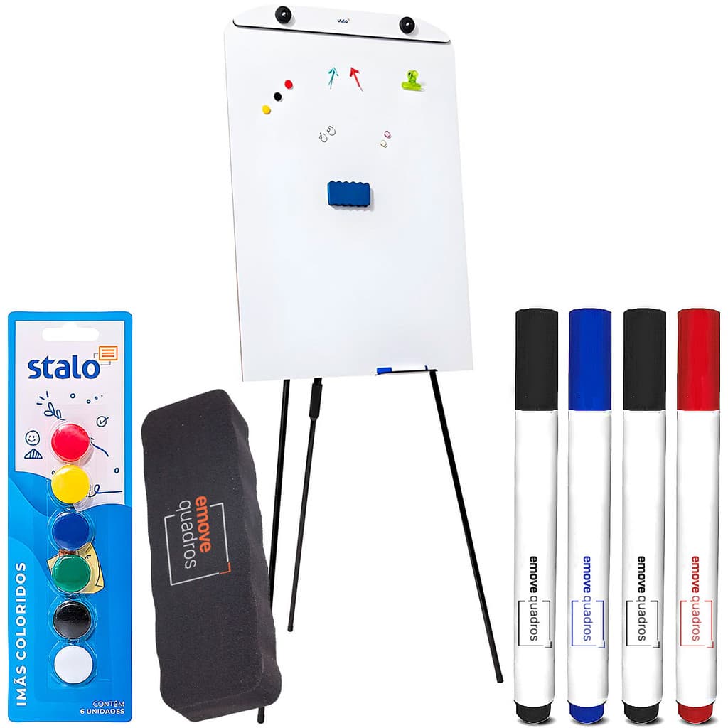 Lousa Cavalete Flip Magnético Quadro Branco 90x60cm Office Tripé Regulável Apresentação Empresa Com Imãs Colorido