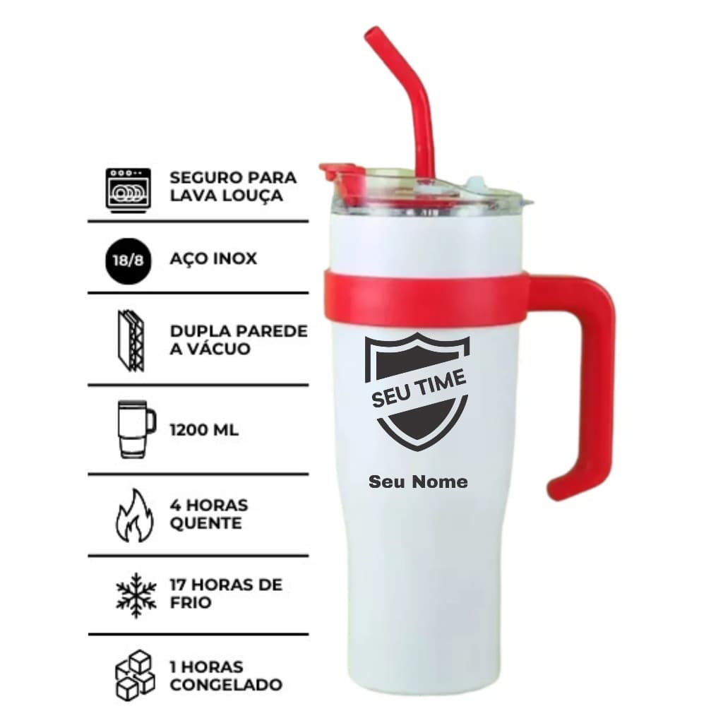Copo Térmico Com Canudo 1200ml Com Alça Gravado a laser com seu time ou logomarca.