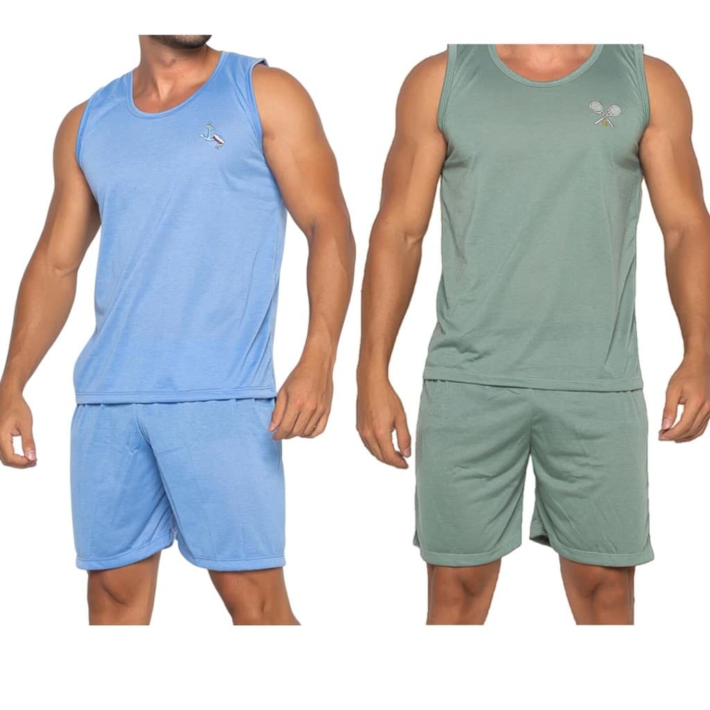Kit 2 Pijamas Masculino Regata Short de Verão Conjunto De Dormir Homem Calor cirurgio