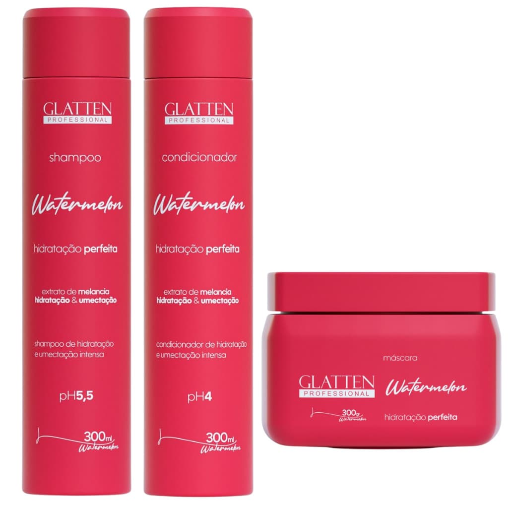 Kit Tratamento Melancia Watermelon Cabelos Ressecados - Glatten Professional