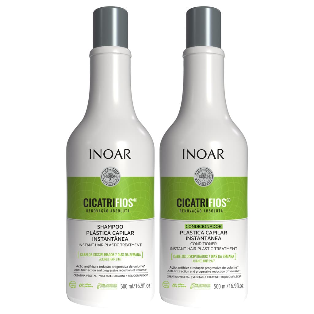 KIT INOAR CICATRIFIOS SHAMPOO + CONDICIONADOR 500ML REPARAÇÃO E REDUÇÃO DE FRIZZ