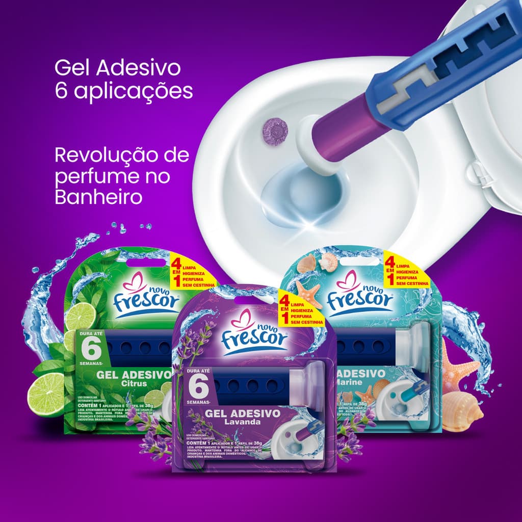 Detergente Sanitários COM APLICADOR + REFIL Gel Adesivo 38g Novo Frescor Dura até 6 Semanas Função 4 Em 1 - Kit 2 Und