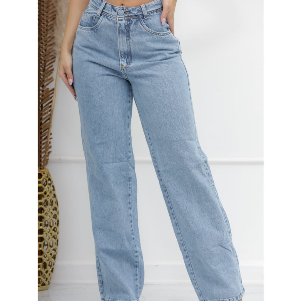 ninajeans 1307 Calca Wide Leg Pantalona Sem Rasgo feminina lisa Jeans jeans casual   perna larga cintuta alta