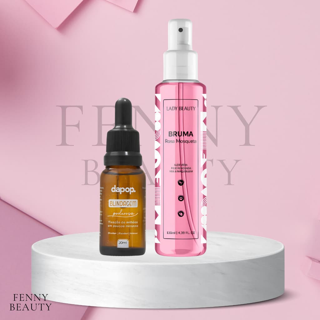 Kit Blindagem 3em1 Diluidor, Fixador e Primer Dapop + Bruma Fixadora Rosa Mosqueta - Lady Beauty