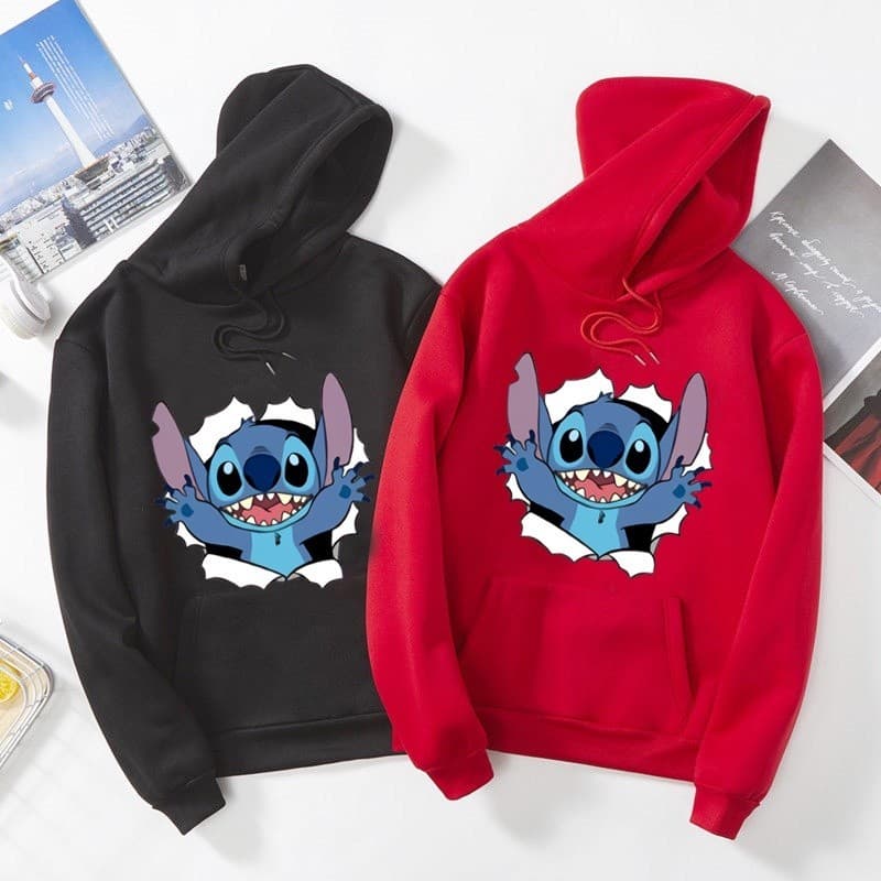 Blusa Moletom Canguru Lilo Stitch Desenho Feminino Capuz Com Bolso Anime DESENHO ANIMADO