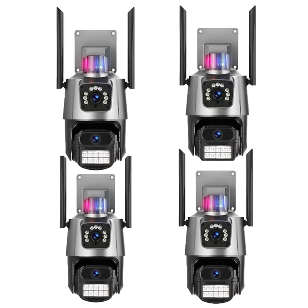 Kit 4 Câmera De Segurança Externa Lente Dupla 4k Led Sirene Policial