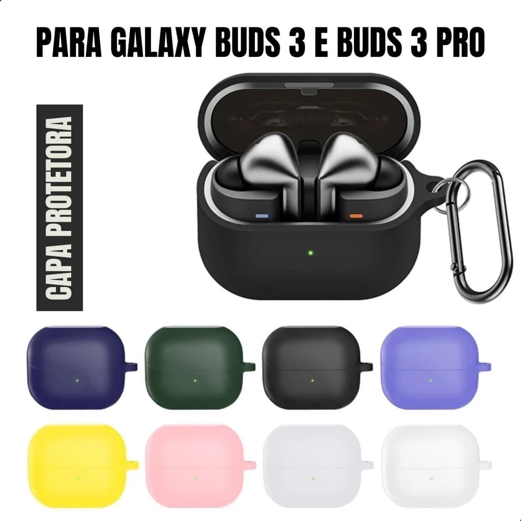 Capa Protetora Para Samsung Galaxy Buds 3 Buds 3 Pro com Carabiner Compatível com Carregamento Sem Fio