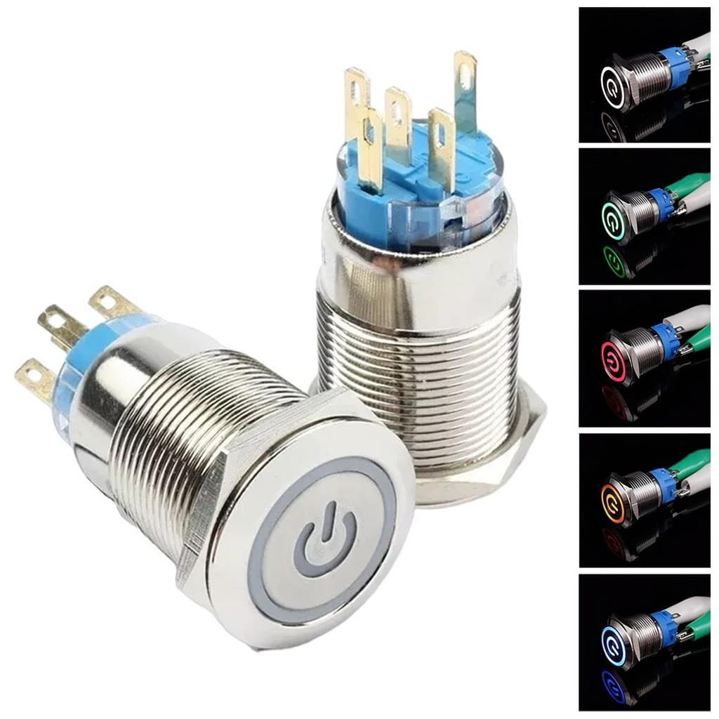 Botao Inox Liga Desliga ON OFF 19mm 12v 24V Trava Retencao
