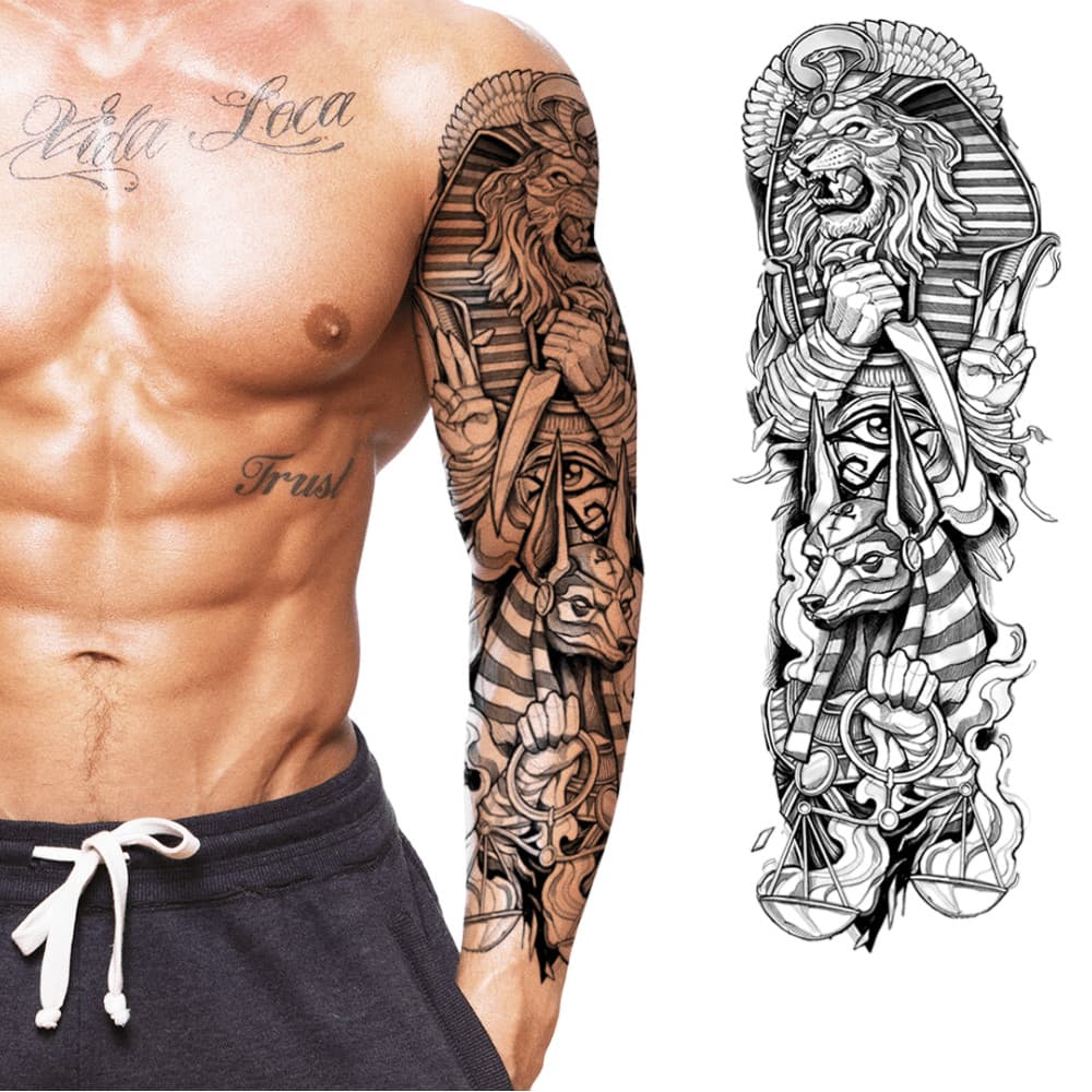 Tatuagem Temporária Deuses Egípcios Sagrados Realista Estilosa - Braço Inteiro