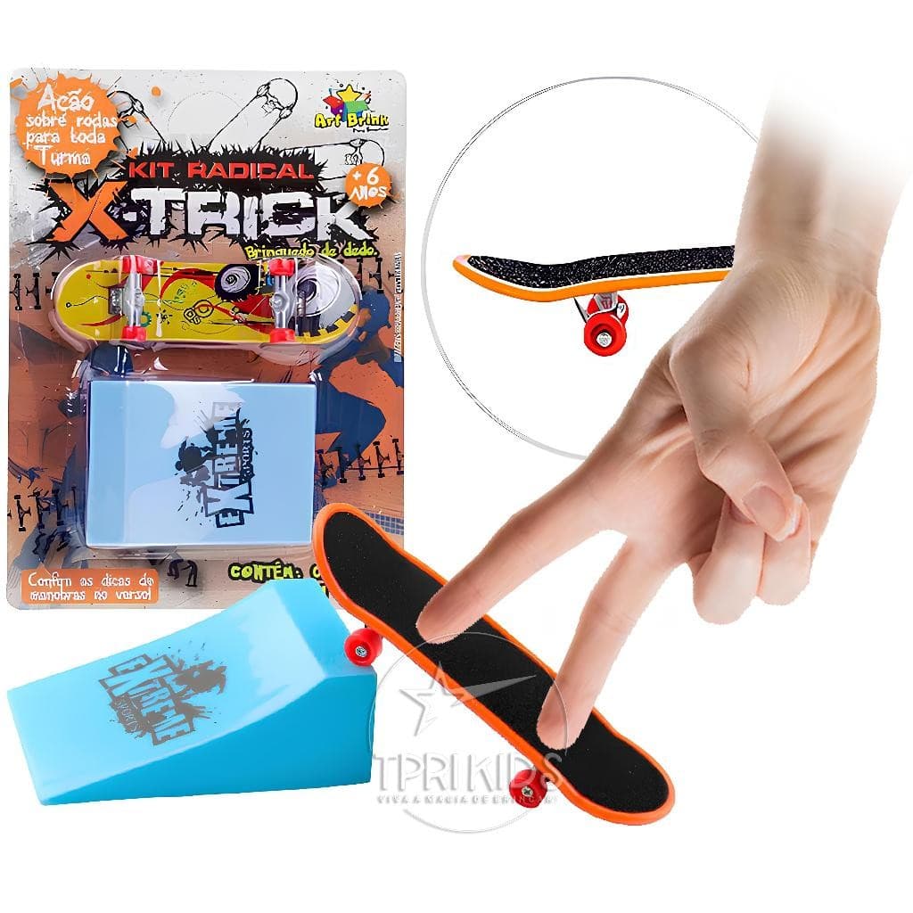 Kit Skate de Dedo com Mini Rampa Shape Lixa Fingerboard Brinquedo Menino Menina Radical Esporte
