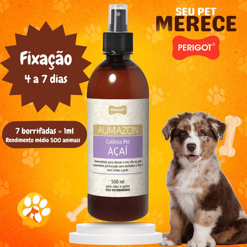 Perfume Alta Fixação Colônia Açai Aumazon Perigot 500ml para Cães e Gatos
