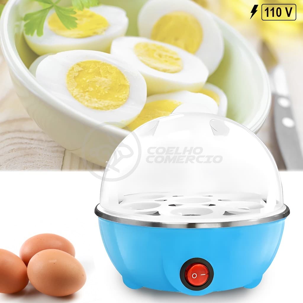 Cozedor Portátil de Ovos Elétrico 110v Azul Cozimento Rápido a Vapor Multi Funções