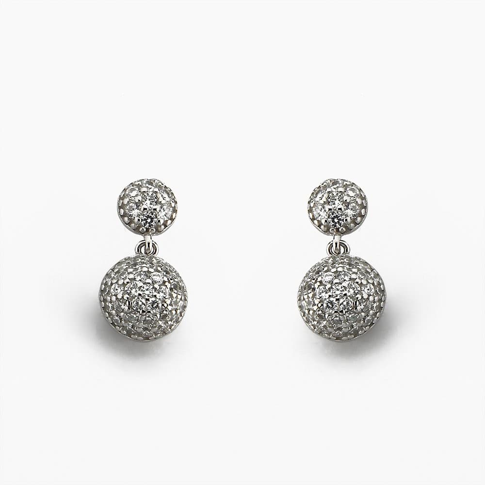 Brinco Bola com chapinha cravejadas com Zirconias em Prata 925 Cristal