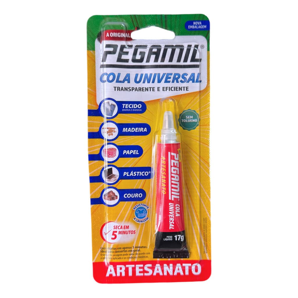 Cola Pegamil Artesanato Tecido Madeira Plastico Couro Papel