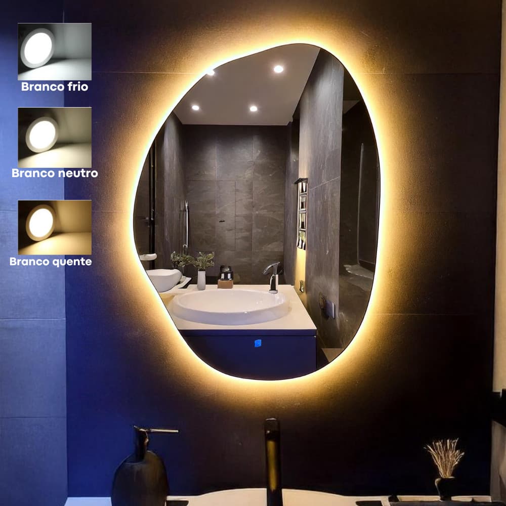 Espelho Orgânico 104x80 cm com sensor touch screen e iluminação em led